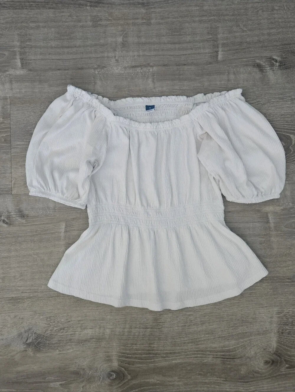 Smocked White Puff Sleeve Top Peasant Boho Cottagecore Ren Faire Milkmaid Sz S